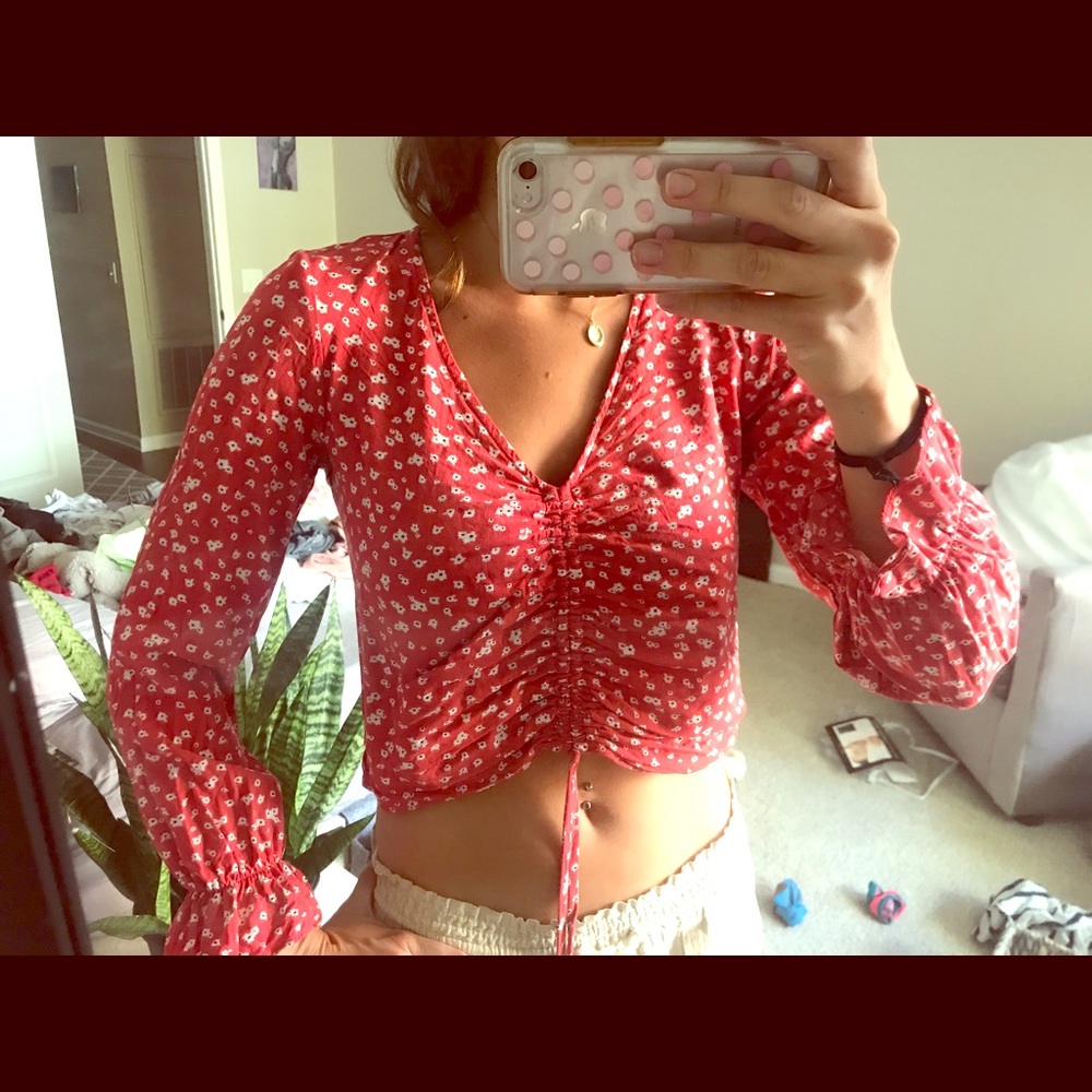Flower long sleeve adjustable crop top